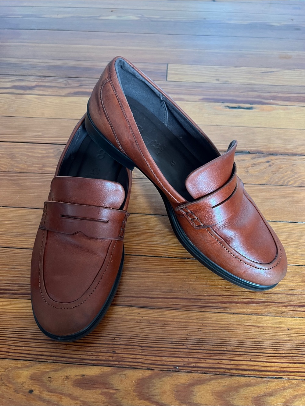 ECCO Cognac Brown Leather Penny Loafers Slip On Flat Shoes Women Size EU 41 - Picture 2 of 11